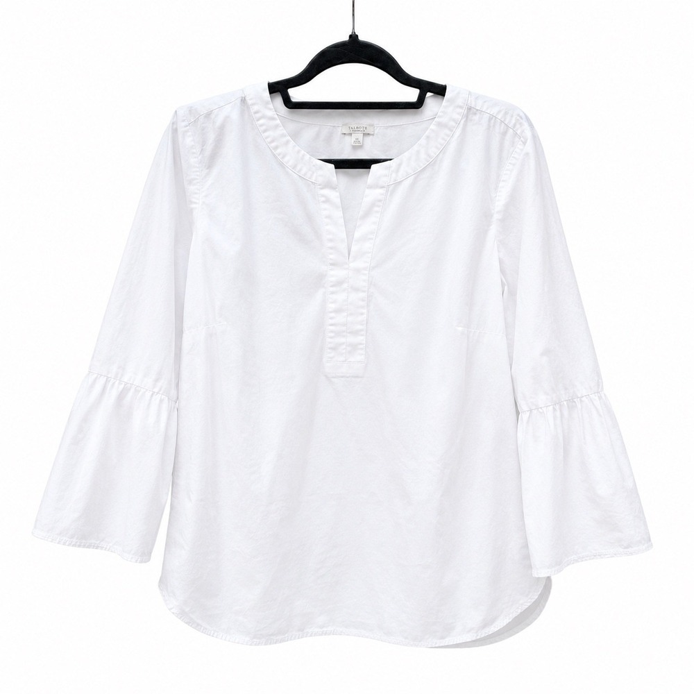 Talbots‎ Womens 0X 12/14W Blouse White Cotton Poplin Top Minimalist Clean Girl